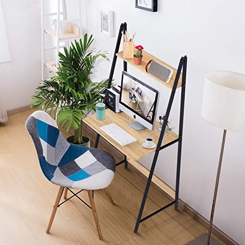 SpringSun 2-Tier Ladder Computer Desk with Storage Bookshelf, Modern Writting Table for Office and Home