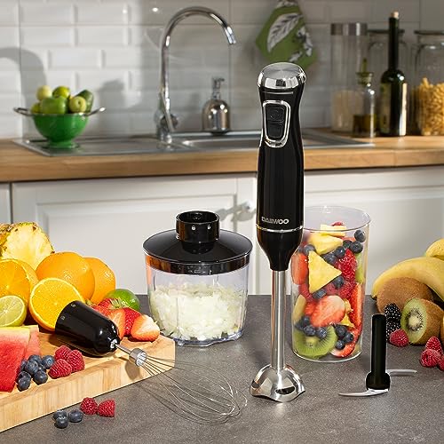 Daewoo SDA1622GE 600W Black and Silver Hand Blender Set with Whisk Chopper & Jug Accessories and 2 Touch Speed Switch, Blend Whip Chop, Easy Clea