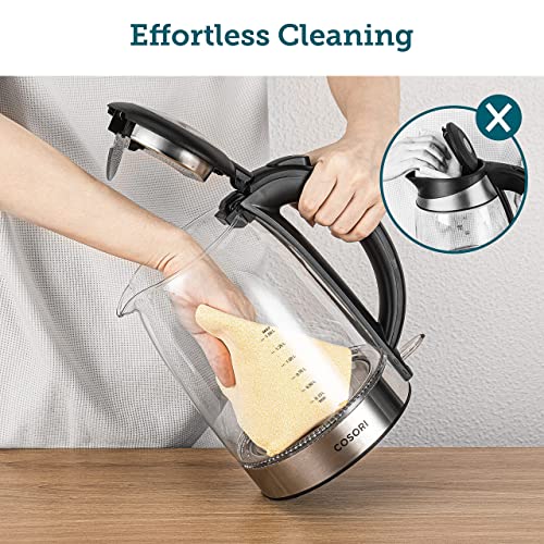 COSORI Electric Kettle Glass, Fast Boil Quiet, 3000W 1.5L with Blue LED, Stainless Steel Filter, Boil-Dry Protection, Black, BPA Free