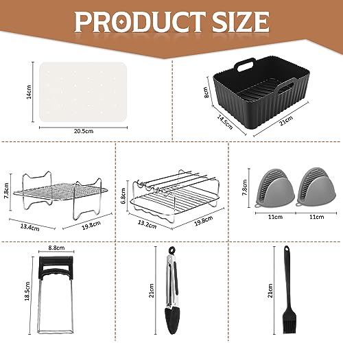 Air Fryer Accessories, 9 PCS Accessories for Ninja Dual AF400UK AF300UK, Silicone Air Fryer Liners & Air Fryer Racks & Silicone Gloves & Food Cli