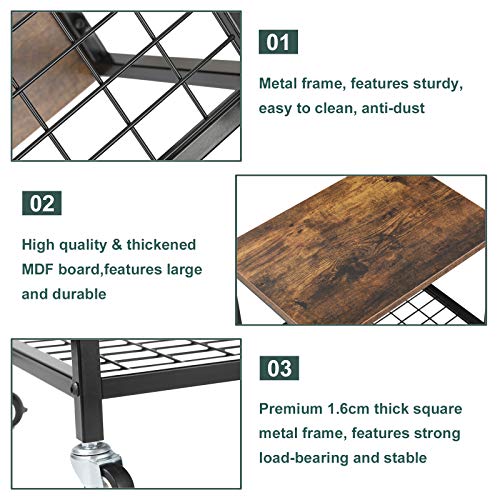 Under Desk Printer Stand, 2 Tier Printer Stand Rack with Storage Shelf, Lockable Wheels, Metal Frame, Industrial Rolling Printer Holder Table Sta
