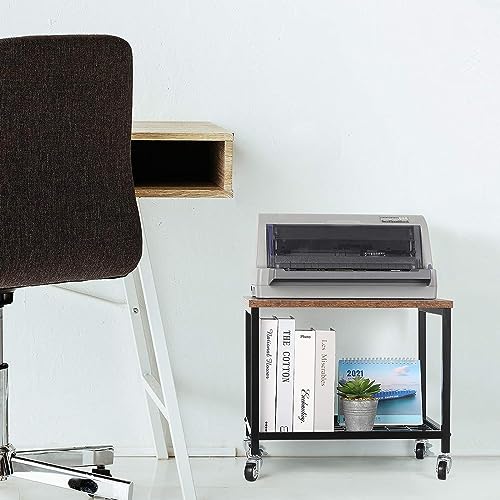 Under Desk Printer Stand, 2 Tier Printer Stand Rack with Storage Shelf, Lockable Wheels, Metal Frame, Industrial Rolling Printer Holder Table Sta