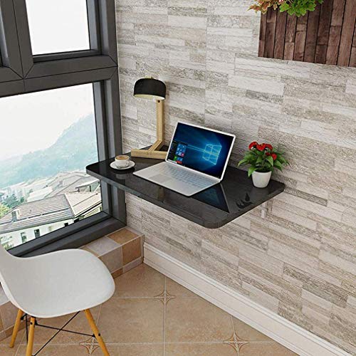 MYYINGELE Folding Wall-Mounted Table, Solid Wood Wall Table, Dining Table, Computer Desk for Small Space, for Office Home Kitchen, Black, 60x40cm