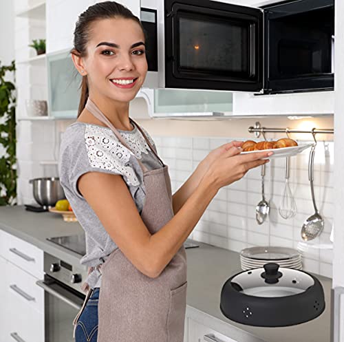 Bezrat Vented Glass Microwave Plate Cover | Large 12-inch Splatter Guard Lid | Firm Grip Silicone handle | 100% Food Grade | Dishwasher Safe (Bla
