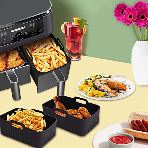 Silicone Liners for Ninjas Dual Air Fryer,2pcs Air Fryer Accessories, Reusable Dual Air Fryer Basket, Air Fryer Silicone Pot, air Fryer Liners Si