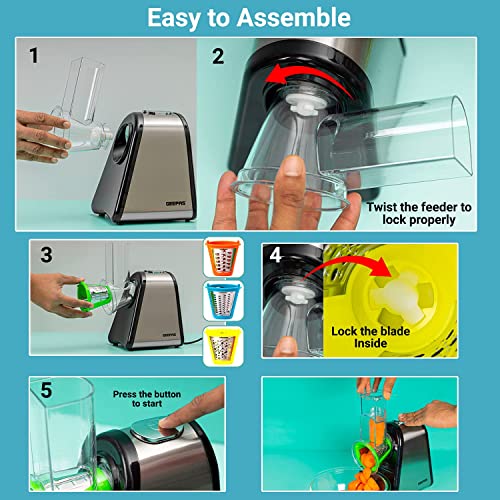 Geepas 200W 4 in 1 Electric Salad Maker | Electric, Multi Grater, Fruit Cutter, Vegetable Slicer, Shredder | Food Processor, Cylinder Design with