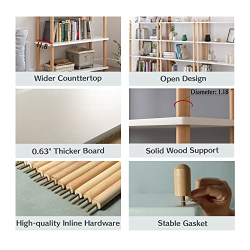 IOTXY 4-Tier Wooden Shelf Bookcase - Modern Open Bookshelf, Free Standing Storage Rack, Multifunctional Display Stand for Home and Office, White,