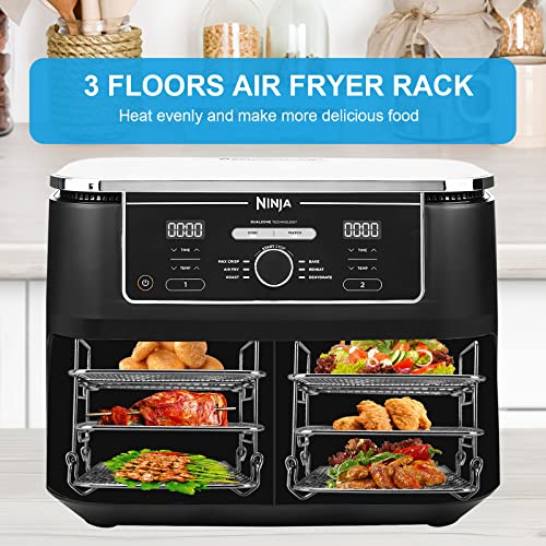 Air Fryer Rack for Ninja Dual Air Fryer, Luckits 3 Floors Dehydrator Rack 304 Stainless Steel Multifunctional Air Fryer Accessories Compatible wi