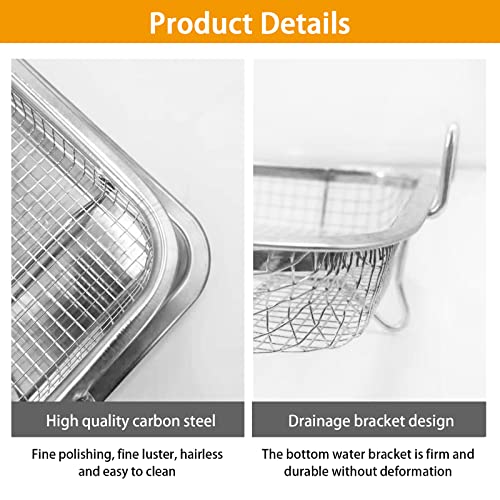 Air Fryer Rack Crisper Tray and Basket, Stainless Steel Oven Air Fryer Pan Mesh Basket with Elevated Mesh Crisping Grill, Oven Safe Baking, Check