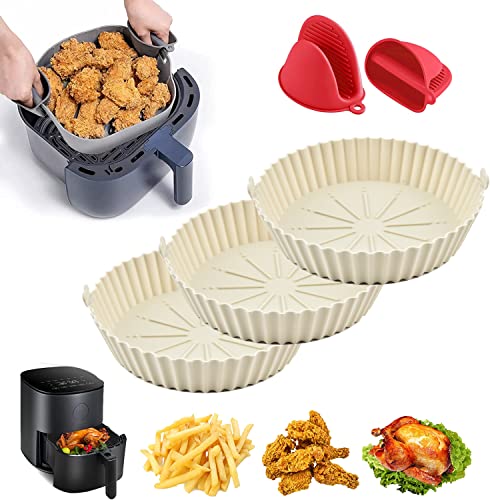 Air Fryer Silicone Pot, 3 Pack Reusable Silicone Air Fryer Liners, Air Fryer Accessories, Replacement for Disposable Parchment Paper Liner(7.3 in