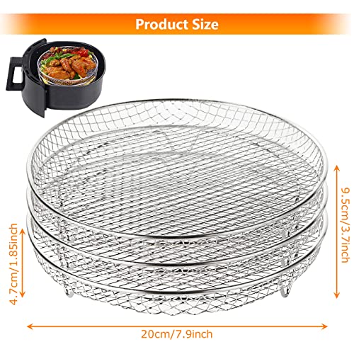 JMIATRY 3 Pcs Air Fryer Rack for Ninja, Round 3 Layers Stackable Air Fryer Accessories with Clips, 304 Stainless Steel Layered Dehydrator Racks C