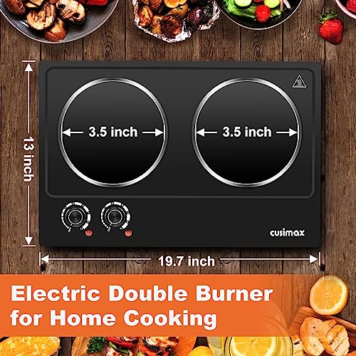 Double Burner, CUSIMAX Electric Hot Plate, 2400W Electric Hob Infrared Ceramic Burner, Portable Hot Plates for Cooking, Countertop Cooktop with D