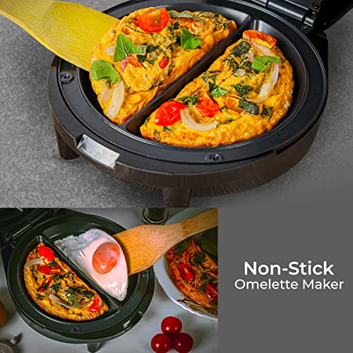 Geepas 1000W Omelette Maker | Dual Electric Non-Stick Egg Cooker | Automatic Temperature Control & Power Light Multi Cooker for Omelettes, Fried,