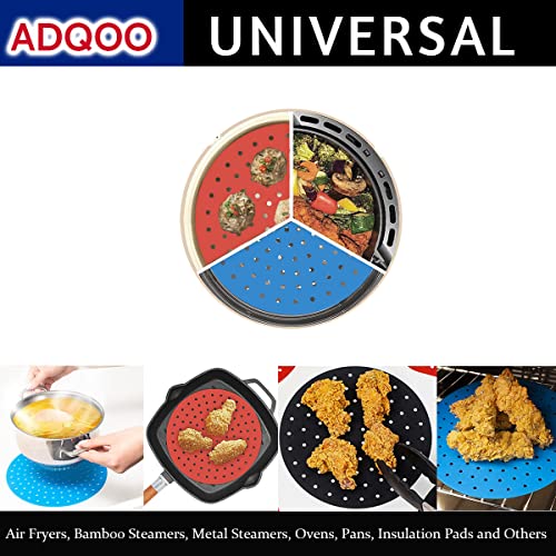 ADQOO Air Fryer Liners, 3 Pack 8 Inch Round Non-Stick Reusable Silicone Mats, 100 Percent Food-Grade, Easy Clean Kitchen Mat Accessories For NINJ