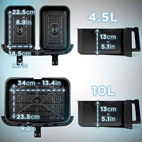 Duronic AF34, 2-in-1 Air Fryer Bundle Set with 1x 10L Large Drawer and 2x 4.5L Twin Drawers Included, Dual Zone Family Sized Cooker, With Single