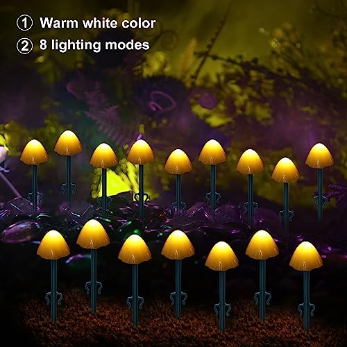 30 LED Mushroom Solar Lights Outdoor Garden, 8 Modes Solar Powered Mushroom Pathway Lights, IP65 Waterproof Garden Lights Decorative Ornaments fo