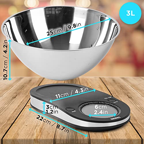 Duronic Kitchen Scale KS5000 Extra-large 3L bowl and electronic backlit LCD display / 5kg Capacity / 1g measurement ideal for precise wet and dry