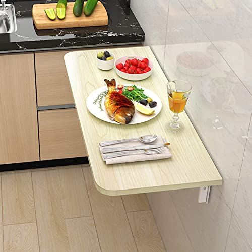 KUKIXO Wall Mounted Folding Table,Folding Wall Mounted Desk, Space Saving Fold Down Floating Desk for Study, Drop Leaf Tables for Small Spaces Of