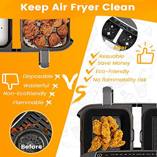 Silicone Air Fryer Liners, 4 PCS Dual Air Fryer Accessories for Ninja AF400UK & Tower T17088 & AF300UK, 8.46inch Reusable Foldable Air Fryer Pots