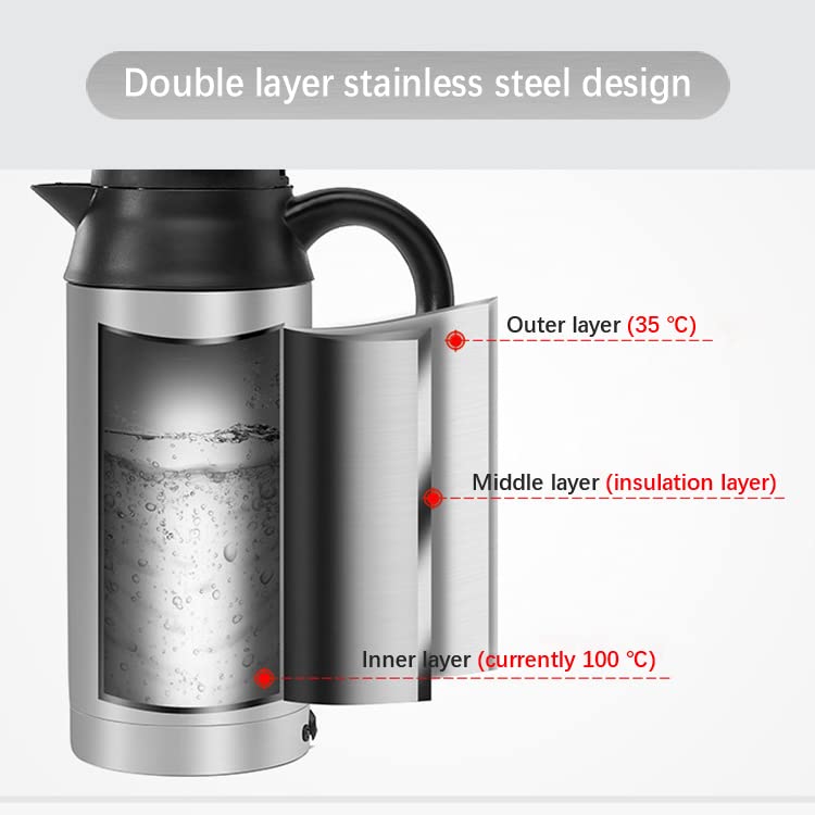 Digital Tec 12 Volt 600ml Stainless Steel Portable Travel Kettle for Car with Sealed Rubber Band, Car Heating Cup for Hot Water, Coffee,Travel,Ho