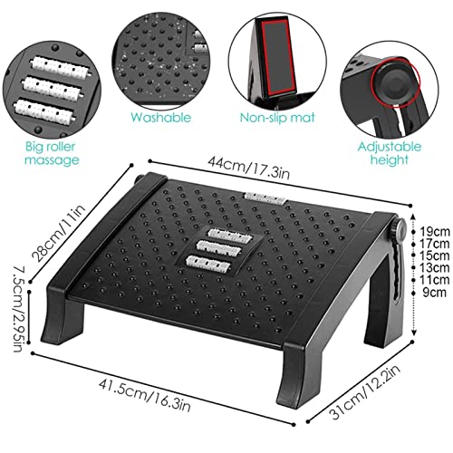 luoyipink Adjustable Height Foot Rest Under Desk, With 1x Phone Holder, Foot Rest Plastic Non-Slip Foot Stool with Massage Function,Suitable for