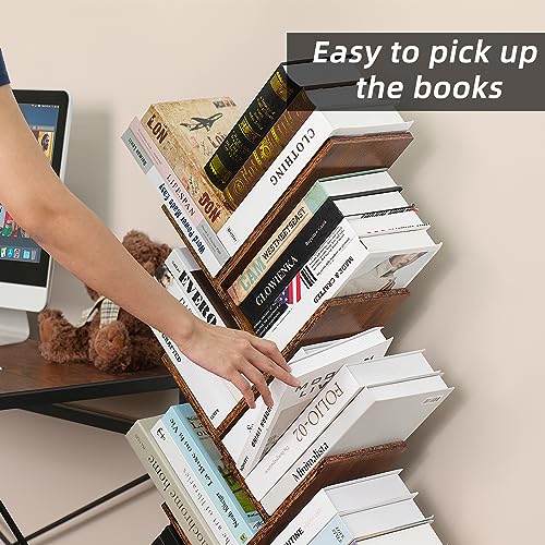 SHEEPAM 8 Tier Tree Bookshelf with Drawer, Free Standing Wood Bookcase for Narrow Space, Storage Organizer Bookshelves for Books, Book Case for H