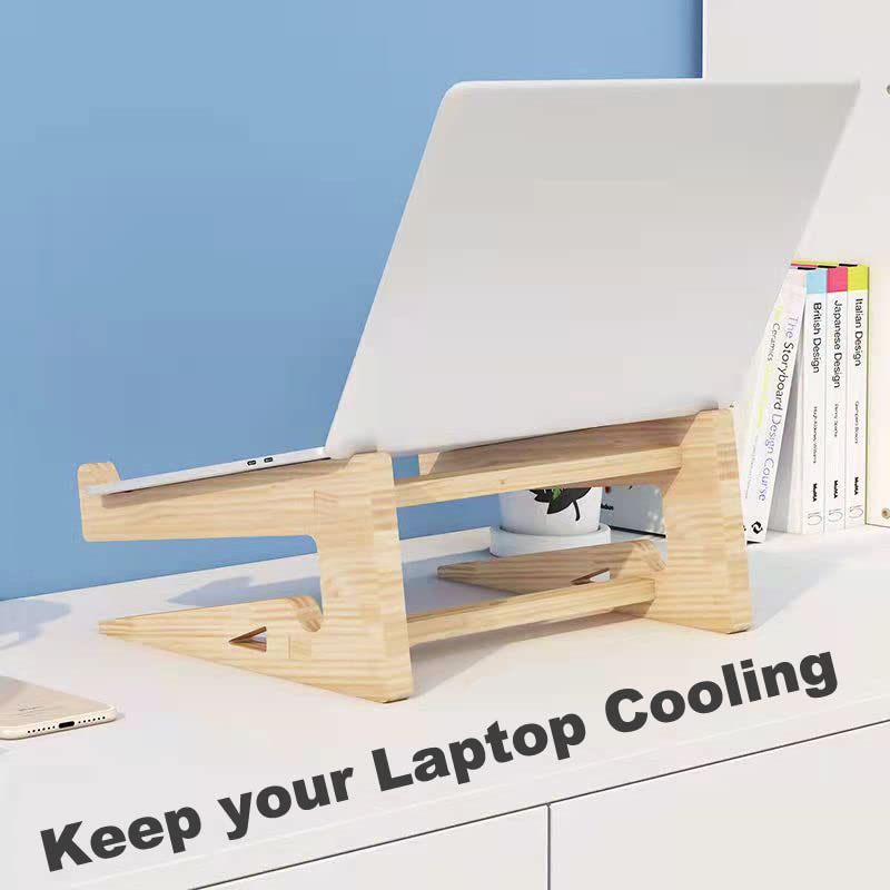 Laptop Stand for Desk, Laptop Riser Computer Stand Wooden MacBook Stand, Ergonomic Laptop Holder Compatible with MacBook/Dell/HP/Lenovo 10-17 Lap