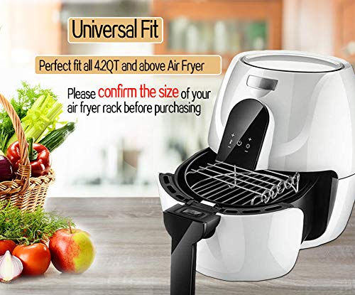 HSIULMY Air Fryer Double Layer Rack, Multi-purpose Air Fryer Accessories with 4 Skewers, 6.8 Inch Stainless Steel Airfryer Grill Pan Compatible w