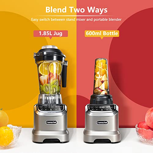 AMZCHEF Blender for Two Blend Ways, 2000W Professional Smoothie Blender Maker for Kitchen with Smart Control Panel, Pro-Blend 6 Blades 3D Improve