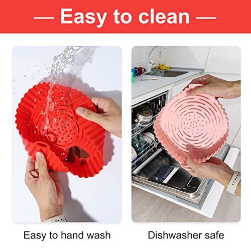 Silicone Air Fryer Liner,7.9 Inch Air Fryer Liners Reusable,Air Fryer Accessories,Replacement for Disposable Parchment Paper Liner(2 Pack-Pink &