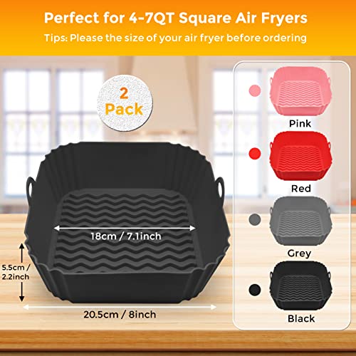 Silicone Air Fryer Liners, 8'' Square 4 to 7 QT Reusable Heat Resistant Food Grade Airfryer Silicone Liners Inserts Baskets Bowl Accessories for