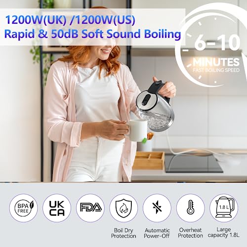 Haooair Electric Kettle Hammered Glasses Kettle, 1.8L Glass Tea Kettle 1200W Wide Opening, Limescale Inner liner Hot Water Boiler, LED Indicator