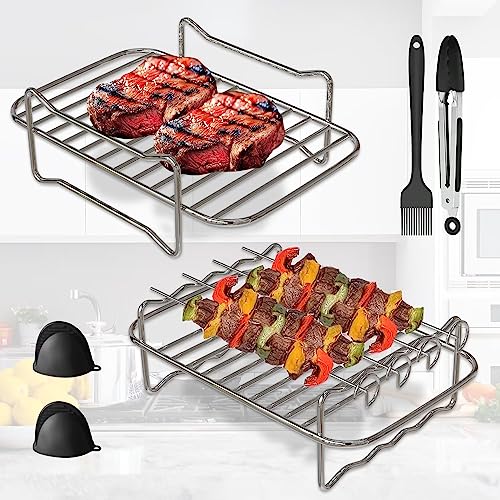 Alrens 8.5'' Foldable Silicone Air Fryer Liners, Dual Accessories Set for Ninja AF400UK &AF451UK, Kit with Rack, Gloves, Food Clip, Oil Brush