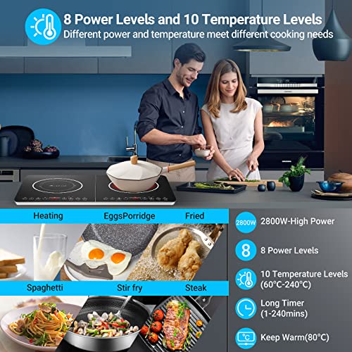 Aobosi Double Induction Hob,Induction Hobs with Slim Black Crystal Panel Body, Independent Control,Induction Cooker with 10 Temperature Setting,4