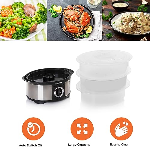 Geepas 3-Tier Food Steamer, 12L Capacity | Electric Vegetable Steamer with BPA Free Removable Baskets for Healthy Steam Cooking | 75 Minutes Time