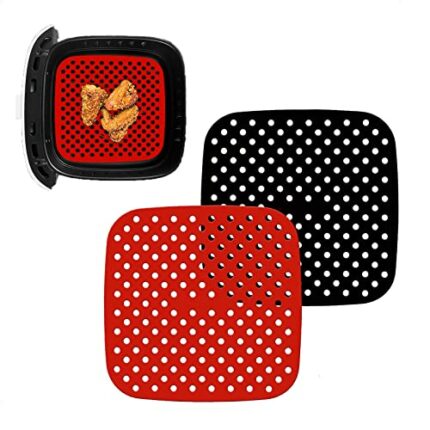 TENQUAN Silicone Air Fryer Liners Square, Air Fryer Accessories, 2 PCS Reusable Non-stick Air Fryer Liners Mats for Air Fryer, Steaming Basket (7