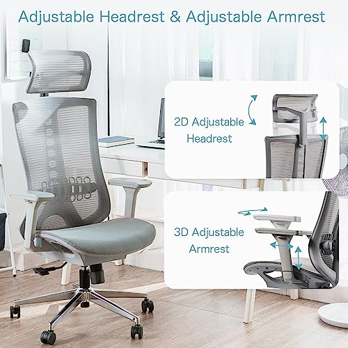 iOCHOW Ergonomic Computer Office Chair: High Back Desk Chair with Adjustable Lumbar Support, Headrest & 3D Armrests - 125° Rocking Mesh Breathabl