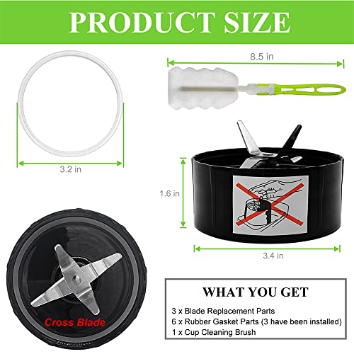 Cross Blades for The Original Magic Bullet Blender 200w and NutriBullet Magic Kitchen Express 250w MB1001 Series - with Mixer Blade Rubber Seal R