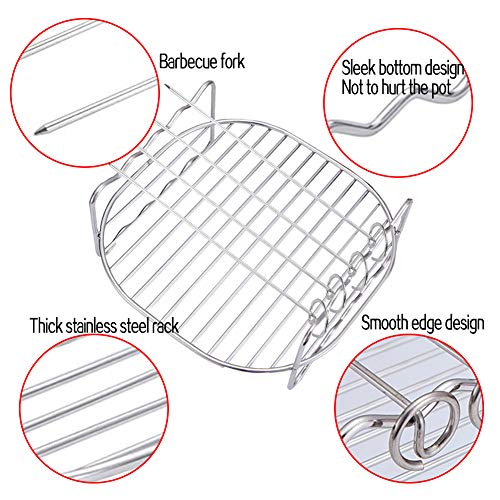 HSIULMY Air Fryer Double Layer Rack, Multi-purpose Air Fryer Accessories with 4 Skewers, 6.8 Inch Stainless Steel Airfryer Grill Pan Compatible w
