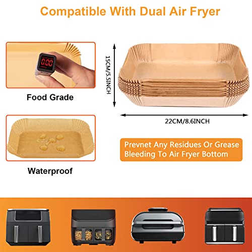 Air Fryer Liners for Ninja Dual Disposable Air Fryer Liners Rectangular 100PCS Disposable for Ninja Dual Air Fryer Compatible with Ninja Microwav