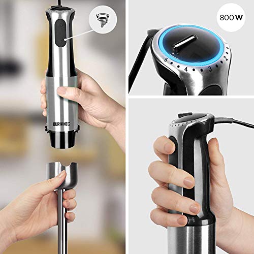 Duronic Hand Blender HB8010 | Immersion Stick Blender | 5 Speed | Turbo Function | 800W | Stainless-Steel | Cooking Wand with Four Attachments: W