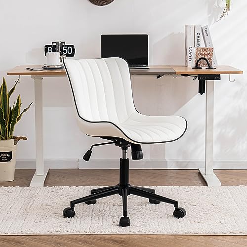 Kidol & Shellder Home Office Chair Swivel Armless Desk Chair Faux Leather Upholstered Office Computer Chair Modern Swivel Rocking Desk Chairs wit
