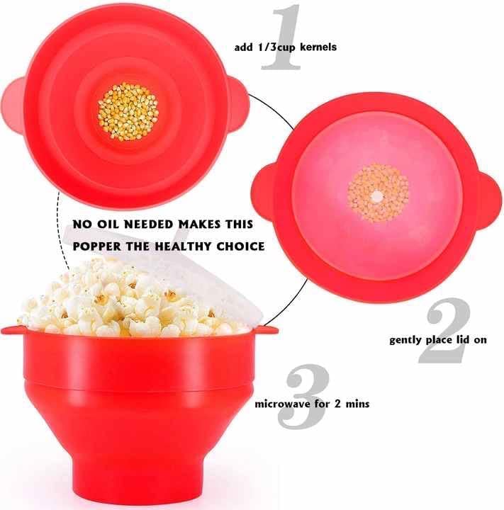 EMEF Microwave Popcorn Popper in an easy to make Popcorn Maker Collapsible Silicon Bowl (Red)