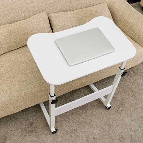 N/A Adjustable Height 4 Wheel Computer Desk Beside Laptop Desk Lapdesk Portable Study PC Writing Table Bedroom Living Office (Color : White)