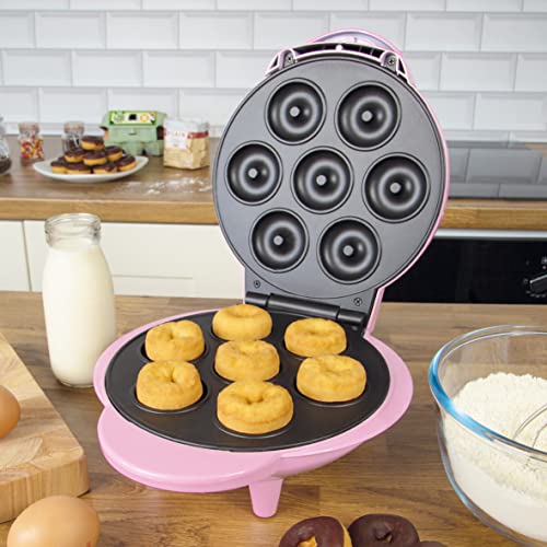 Global Gizmos 35580 Mini Doughnut Maker/Easy Clean Non-Stick Plates/Cool Touch Handle/Makes 7 Mini Donuts/Unique Thermostatic Design Prevents Ove