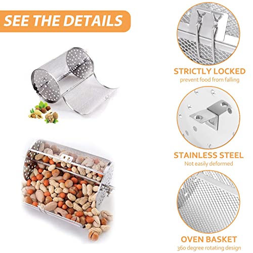FEETER Roast Basket Rotisserie Cage,Steel Roaster Drum Basket Bakeware Roast Baking Nuts Basket BBQ Tool A