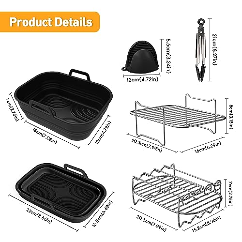 EAIMi Dual Air Fryer Accessories, 7 Pcs Air Fryer Accessories for Ninja Dual Air Fryer Af400UK & AF451UK 9.5L, Collapsible Silicone Air Fryer Lin