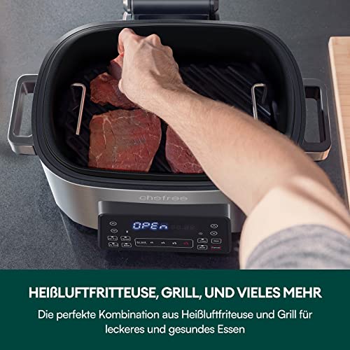 CHEFREE Health Grill and Air Fryer, 6L Large Capacity, 6-in-1 Smart XL Multicooker, Griddle, Roast, Bake & Broil and More, Smokeless, Oiless, Dis
