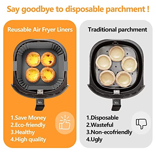 Silicone Air Fryer Liners, 2Pack Square Air Fryer Silicone Basket Tray Airfryer Accessories Reusable Air Fryer Accessories Air Fryer Liners for T
