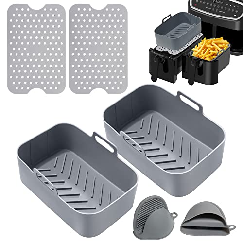 HitTopss 6-Pack Silicone Air Fryer Liner, Air Fryer Silicone Pot Set for Ninjas Dual Air Fryer, Air Fryer Silicone Baking Tray Basket for Ninja/I